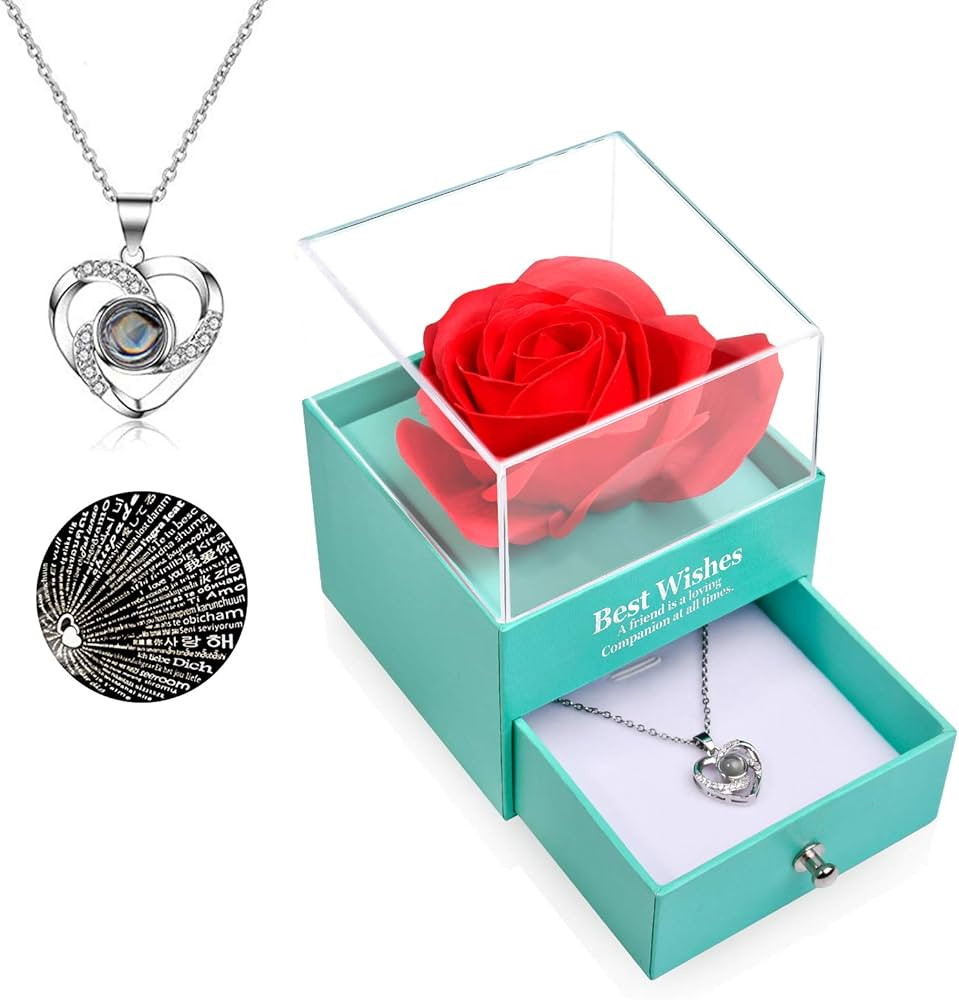 FilmHOO Valentines Day Gifts for Her Wife Girlfriend Mom,Valentines Rose Necklace Gifts for Women... | Amazon (US)