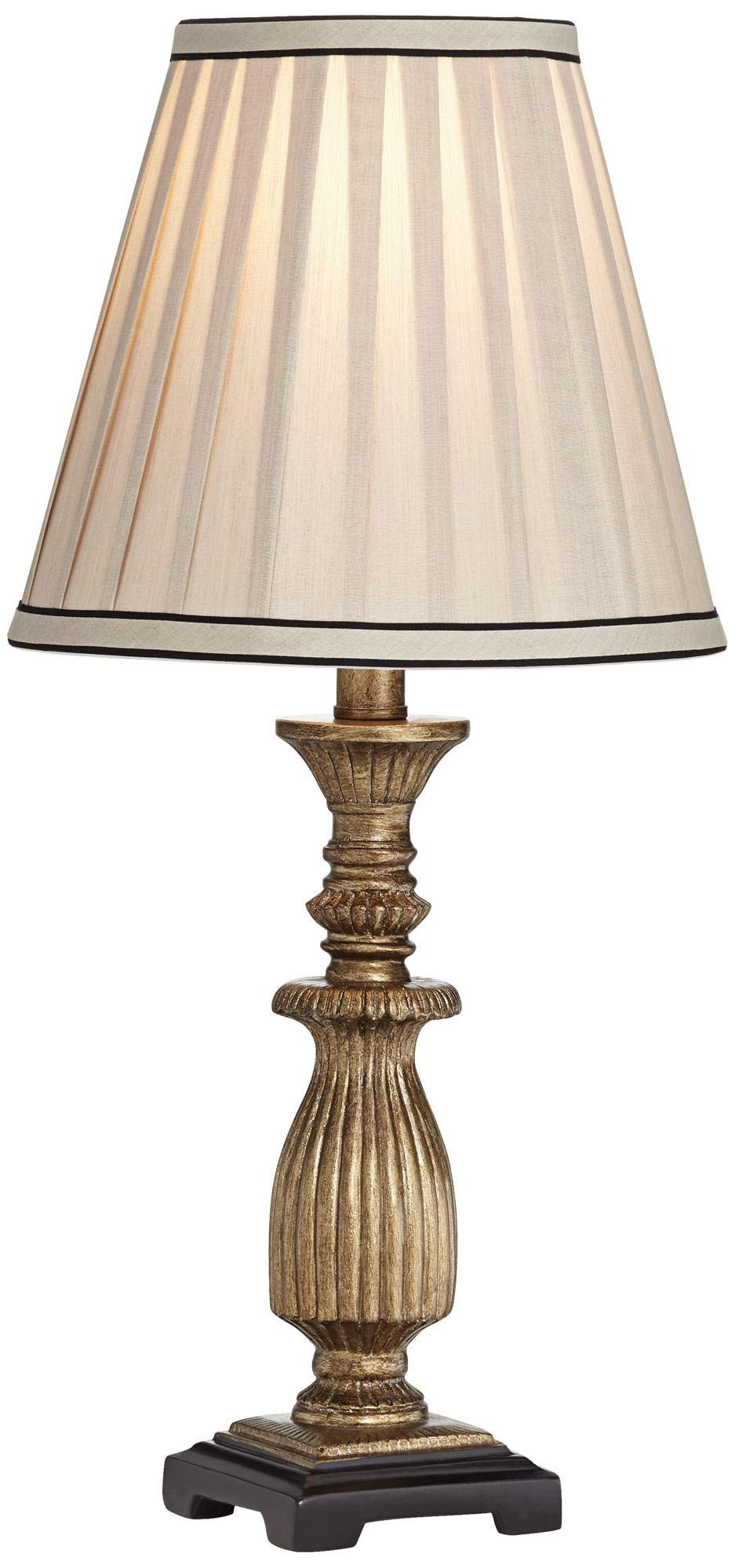 Regency Hill Ribbed Traditional Rustic Accent Table Lamp 18" High Antique Gold Beige Fabric Pleat... | Amazon (US)