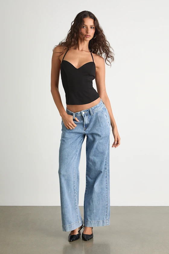 Malea Light Wash Denim Low-Rise Wide-Leg Jeans | Lulus
