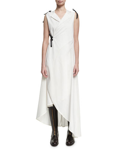 Sleeveless Cotton Tuxedo Midi Dress, White | Bergdorf Goodman