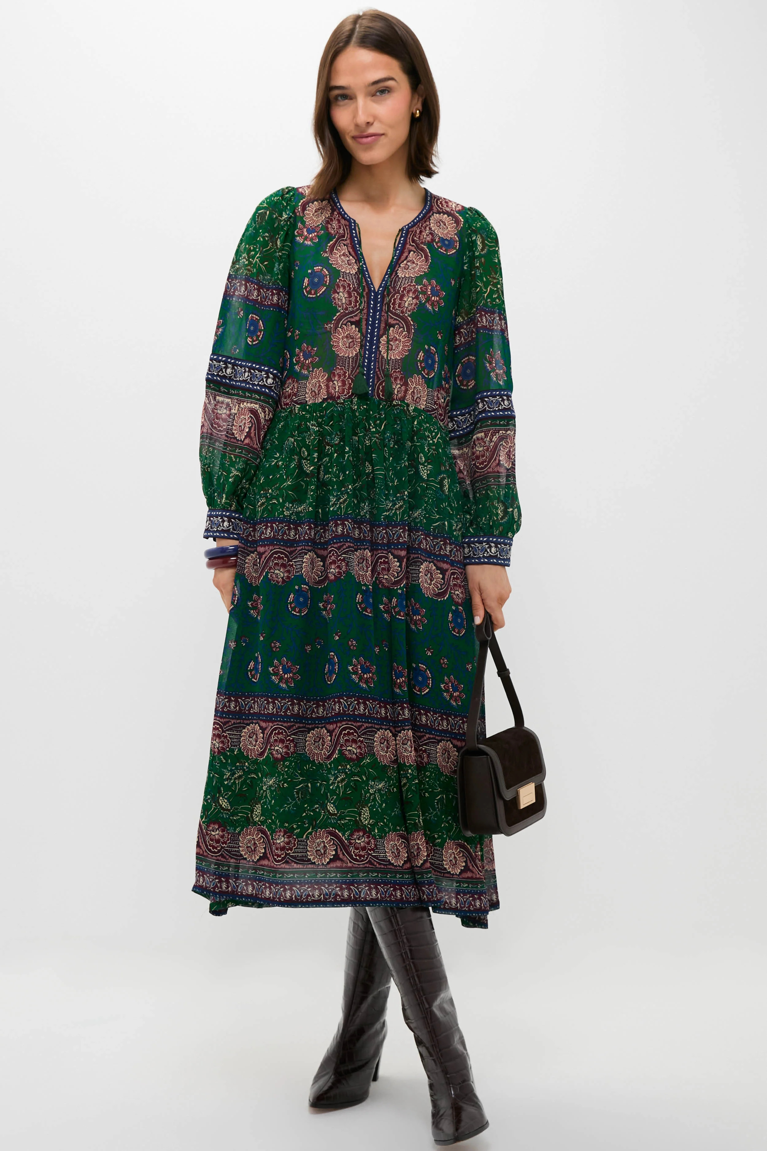 Green Melba Print Long Sleeve Midi Dress | Tuckernuck (US)