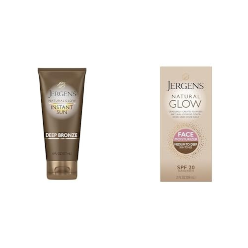 Jergens Natural Glow Instant Sun Sunless Tanning Moisturizer & Natural Glow Self Tanner Face Moisturizer, SPF 20 Facial Sunscreen, Medium to Deep Skin Tone, Sunless Tanning, Oil Free | Amazon (US)