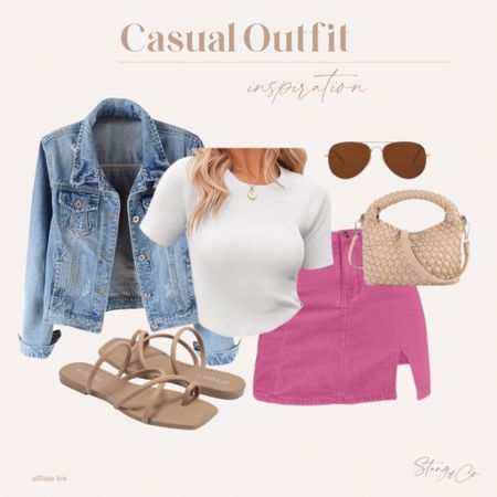 This casual outfit idea includes a hot pink skort (tall friendly and comes in multiple colors), a white ribbed tee, denim jacket, nude flat sandals, a nude woven purse, and aviator sunglasses.

Ootd, tall friendly outfit, summer outfit, spring outfit, amazon fashion

#LTKshoecrush #LTKstyletip #LTKfindsunder50