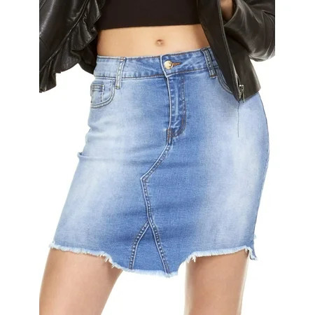 YDX Jeans High Waisted Juniors Ripped Mid Length Denim Skirt for Teen Girls Medium Wash Blue Size La | Walmart (US)
