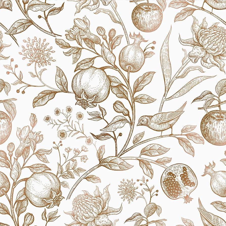 VEELIKE Exotic Gold Fruits Floral Peel and Stick Wallpaper Vintage Birds Floral Wallpaper for Bed... | Amazon (US)