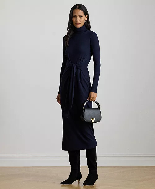 Lauren Ralph Lauren Women's Tie-Front Turtle Neck Dress - Macy's | Macy's