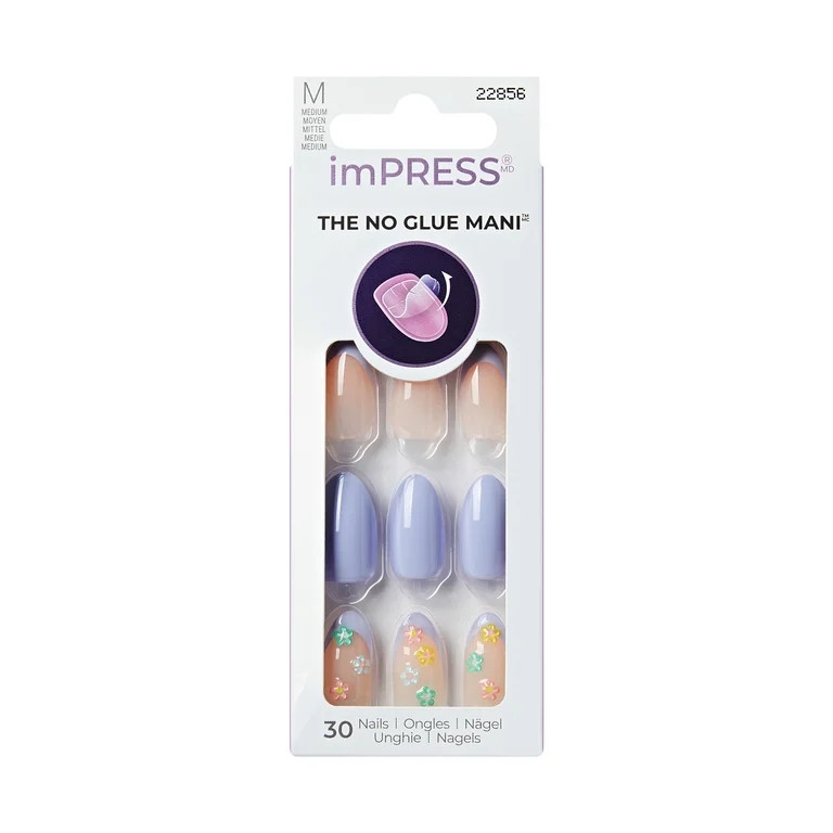 KISS imPRESS Press On Nails Almond, ‘Pastel Bloom’, Purple, Medium, 30 Count | Walmart (US)