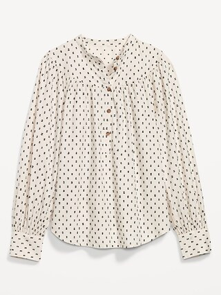 Puff-Sleeve Clip-Dot Henley Swing Blouse for Women | Old Navy (US)