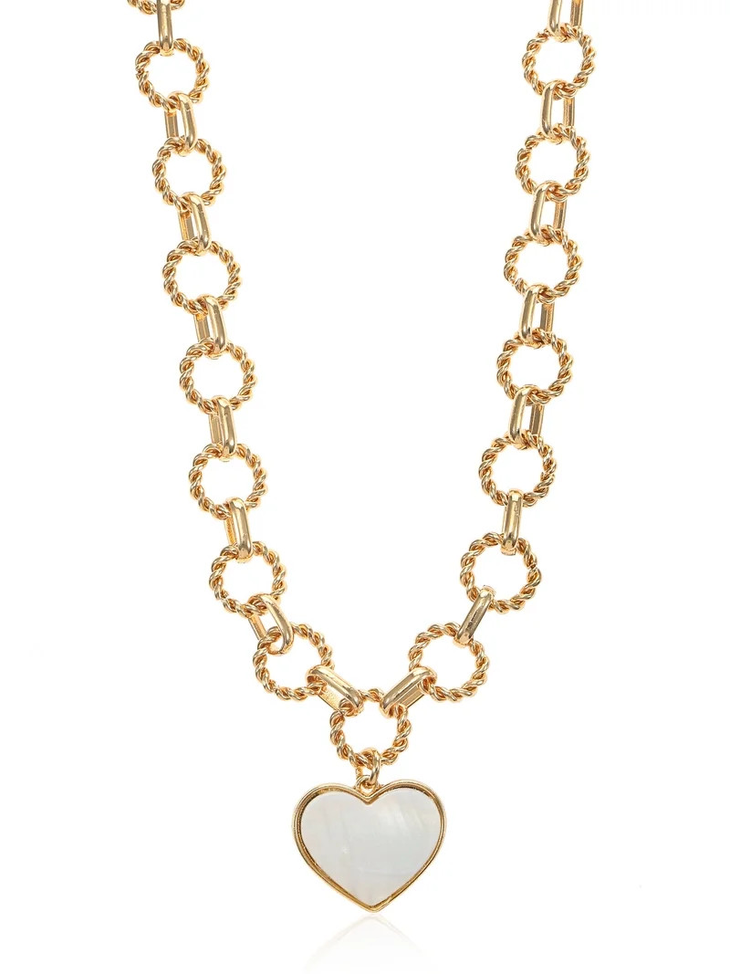 Time and Tru Women's Gold Tone Mother of Pearl Heart Statement Necklace | Walmart (US)