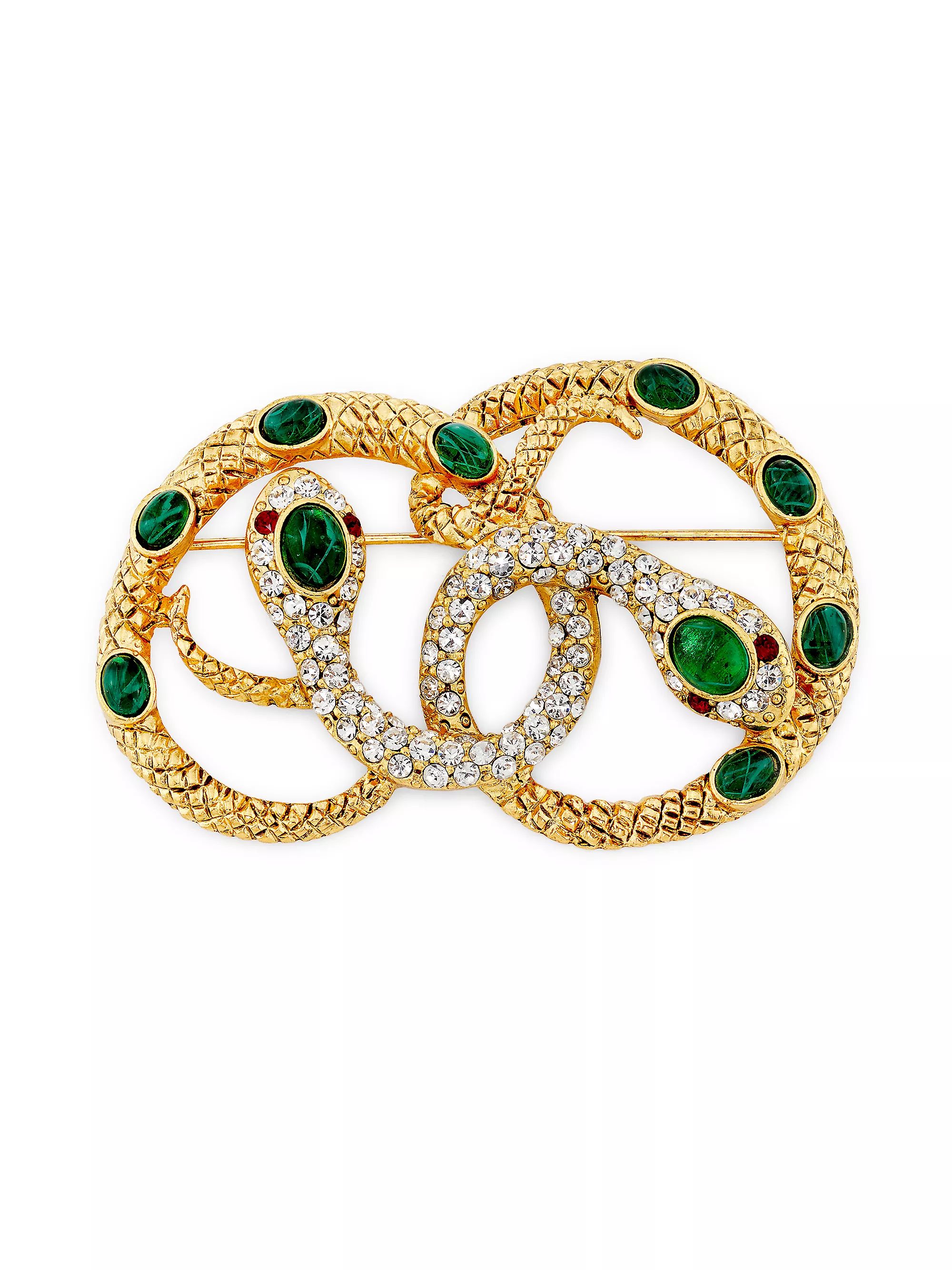 Double-Headed Snake 22K Gold-Plated & Glass Crystal Brooch | Saks Fifth Avenue