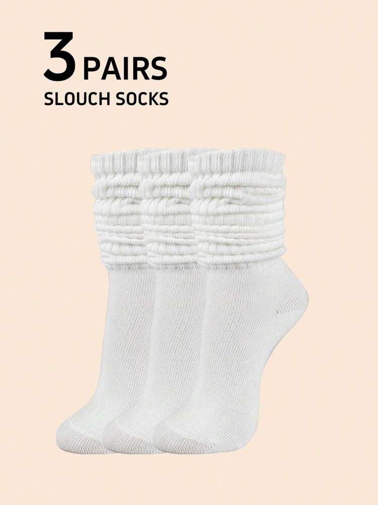 3 Pairs Women's White Slouch Sokcs, Crew Socks, Slouchy Socks, Srunch Socks, Srunchie Socks, Warm... | SHEIN