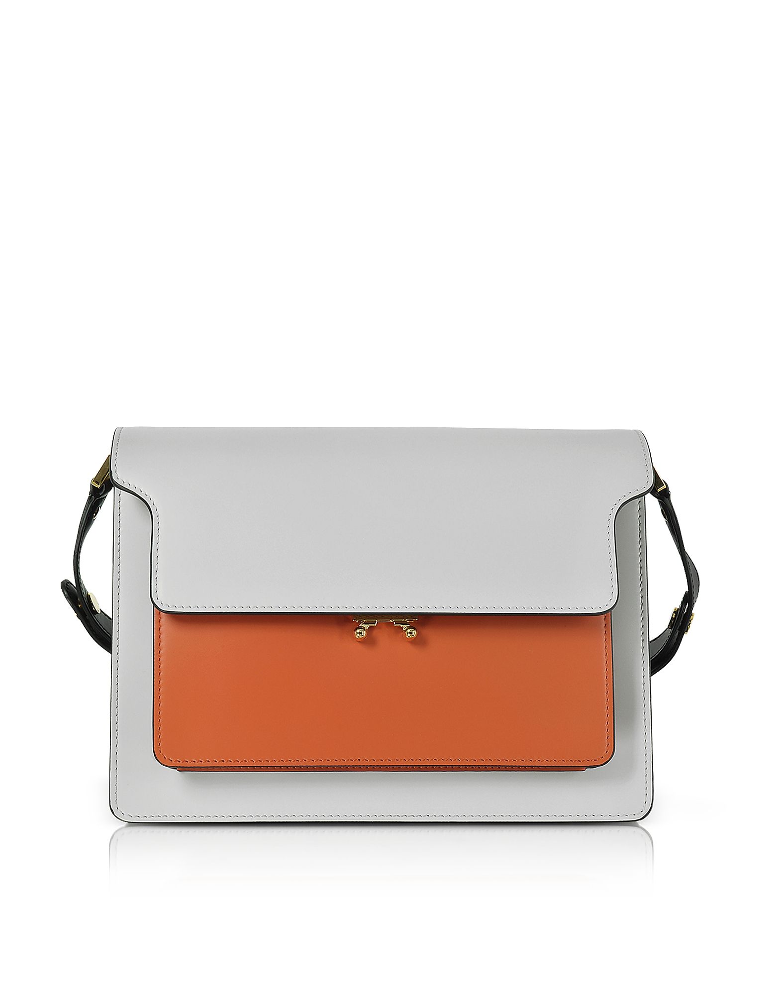 Marni Pelican Gray, Chili Red and Black Leather Large Trunk Bag | Forzieri APAC