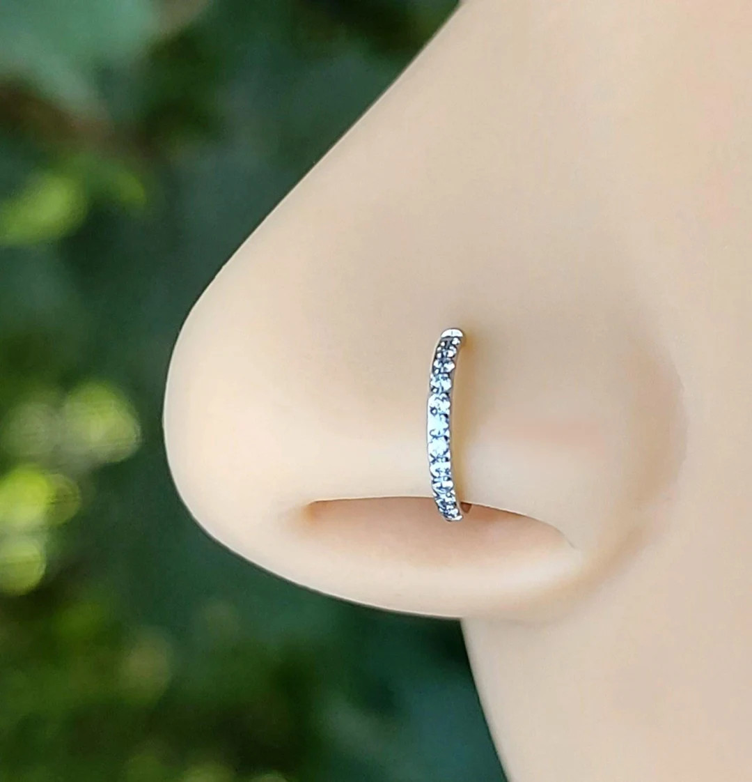 Implant Grade Titanium Nose Ring Clicker Hoop Hypoallergenic Minimalist Sparkle Gem Clear CZ - Se... | Etsy (US)