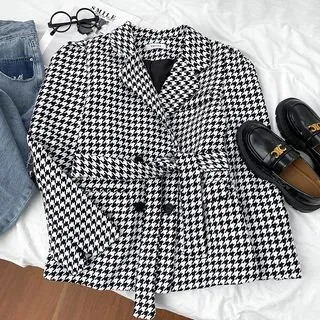 Houndstooth Loose-Fit Blazer Houndstooth - One Size | YesStyle Global