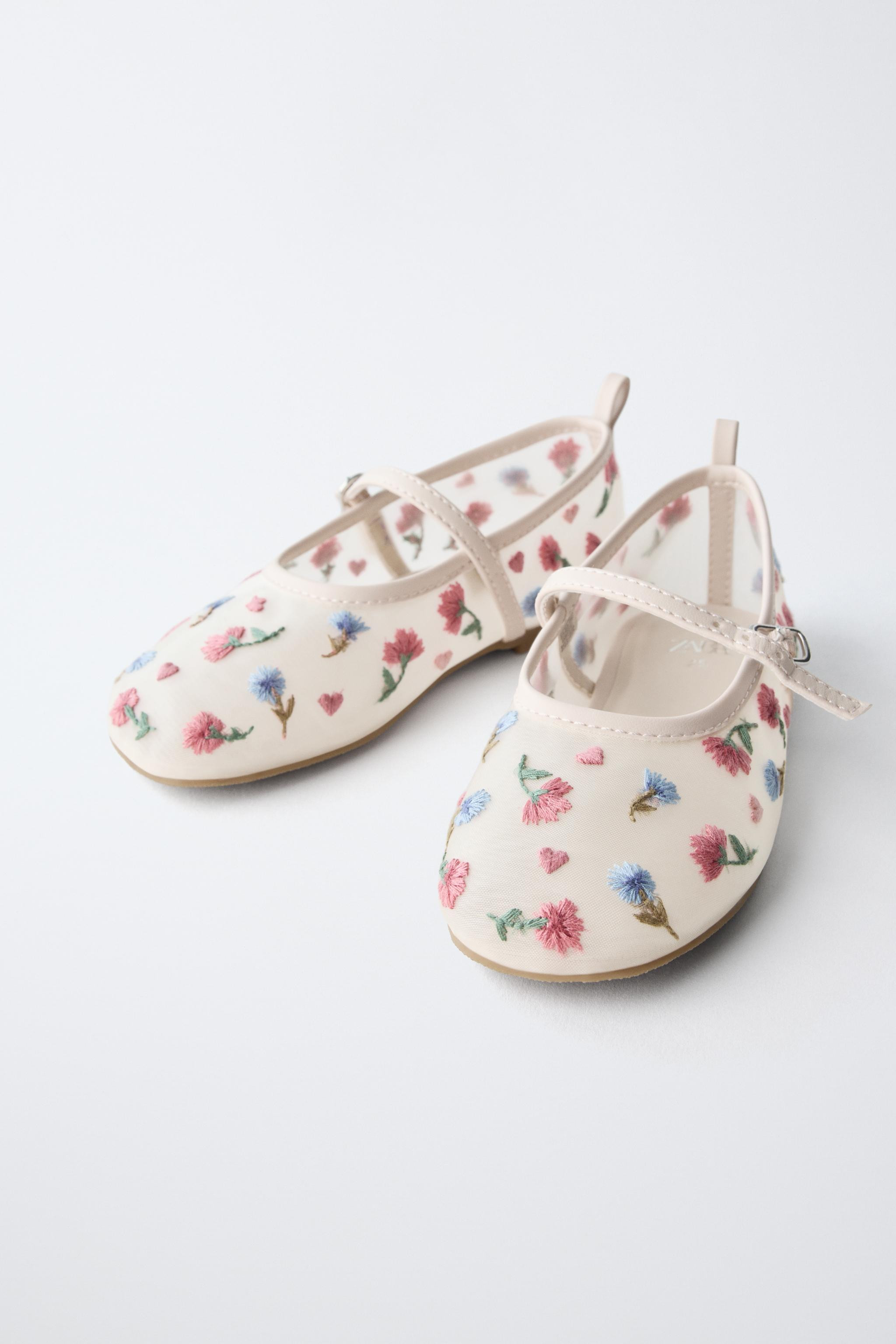 FLORAL EMBROIDERED BALLET FLATS | Zara UK