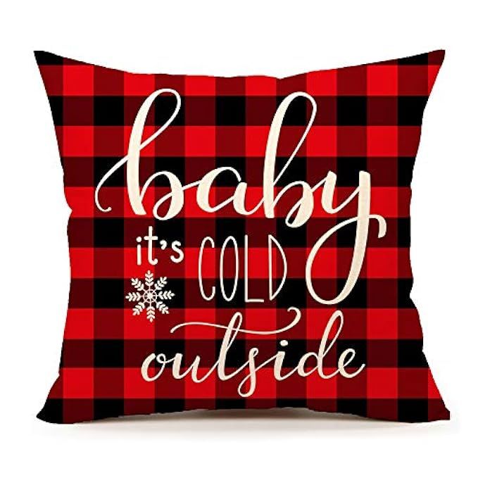 4TH Emotion Baby It's Cold Outside Christmas Snowflake Throw Pillow Cover Red Black Plaids Cushion C | Amazon (US)