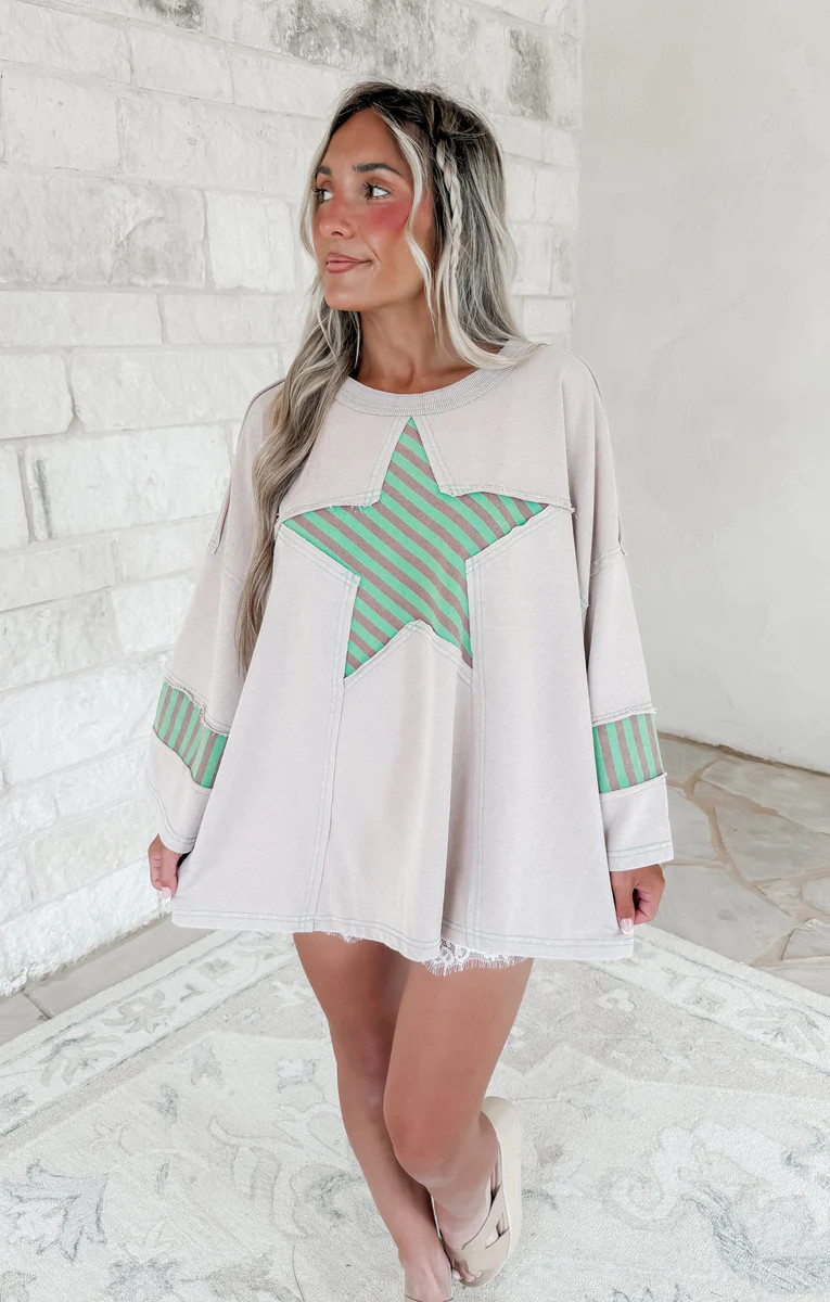 Lost In The Stars Patch Washed Terry Tunic - Mushroom | CK Squared Boutique