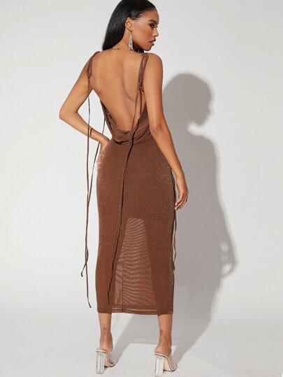 SHEIN BAE Tied Shoulder Backless Glitter Dress | SHEIN
