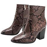 Womens Snakeskin Print Ankle Boots Pointed Toe Chunky Heels Slim Fit Party Shoes | Amazon (US)