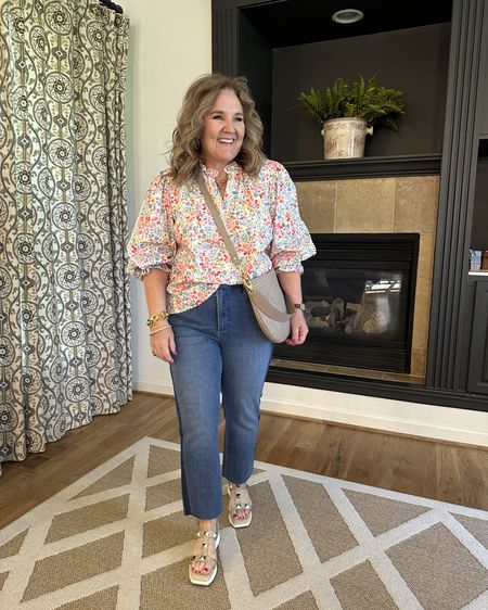 Love my woven leather purse by quick. Shoulder strap and crossbody strap. 
Blouse size L 25% off with code NANETTE25 through 7/6
Jeans size 12 NYDJ does run roomy so order your smaller size 

Summer blouse straight leg jeans 

#LTKMidsize #LTKFindsUnder100 #LTKSaleAlert