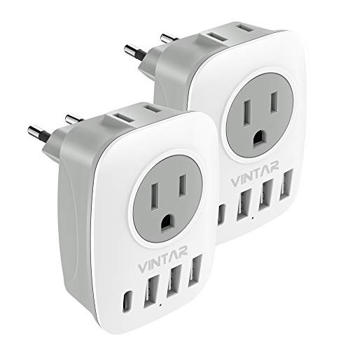 2 Pack European Travel Plug Adapter, VINTAR International Power Plug Adapter with 1 USB C, 2 American Outlets and 3 USB Ports, 6 in 1 Travel Essentials to Most of Europe Greece, Italy(Type C) | Amazon (US)