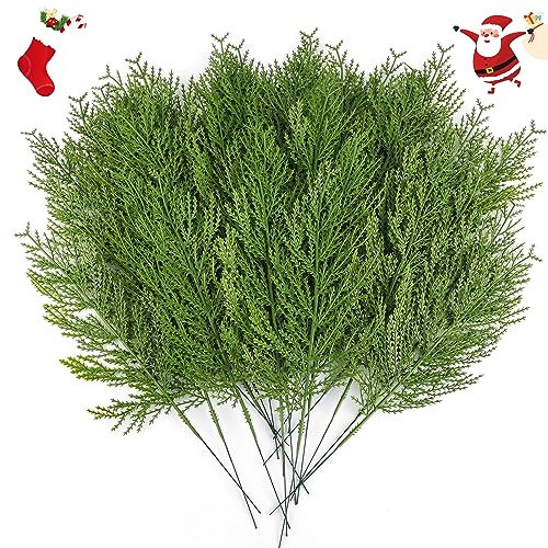 Hananona 40 Pcs Artificial Cedar Picks Faux Cedar Branches Fake Cypress Stems Plastic Pine Greenery Christmas Picks and Sprays DIY Accessories for Crafts Wreath Holiday Home Decor (40, Green) | Amazon (US)