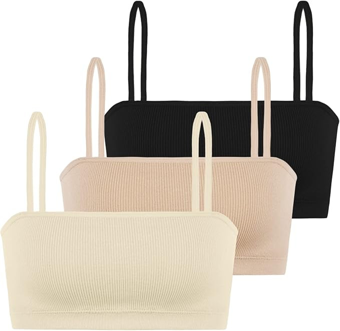 INIBUD Sports Bras for Women Bandeau Padded Ribbed Bralette Adjustable Strap Workout Square... | Amazon (US)