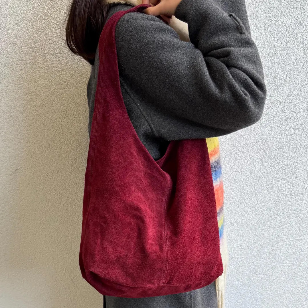 Burgundy Suede Hobo Bag: Italian Leather Everyday Tote - Etsy | Etsy (US)