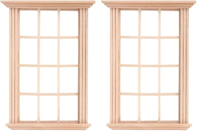 DOITOOL 2Pcs 1: 12 Dollhouse Window Frame Dollhouse Miniature Furniture Mini Wooden Window Frame ... | Amazon (US)