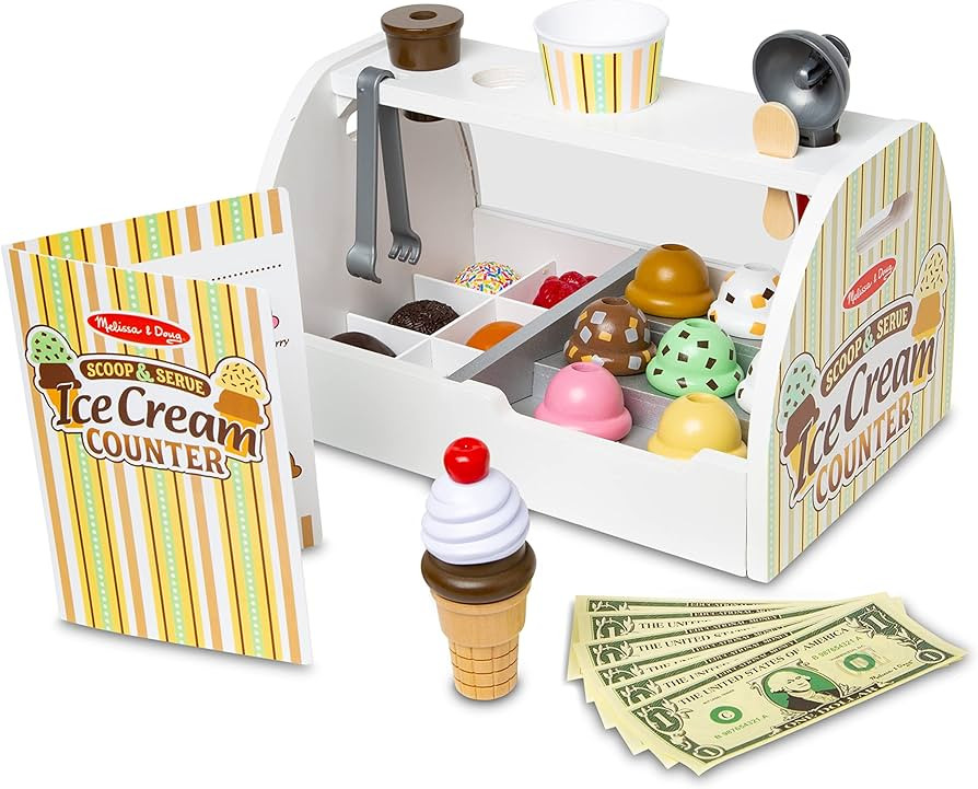 Melissa & Doug Wooden Scoop and Serve Ice Cream Counter (28 pcs) - Play Food and Accessories - Pr... | Amazon (US)