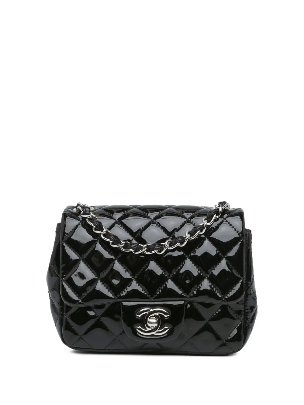 CHANEL Pre-Owned 2014 Mini Square Classic Patent Single Flap crossbody bag - Black | Farfetch Global