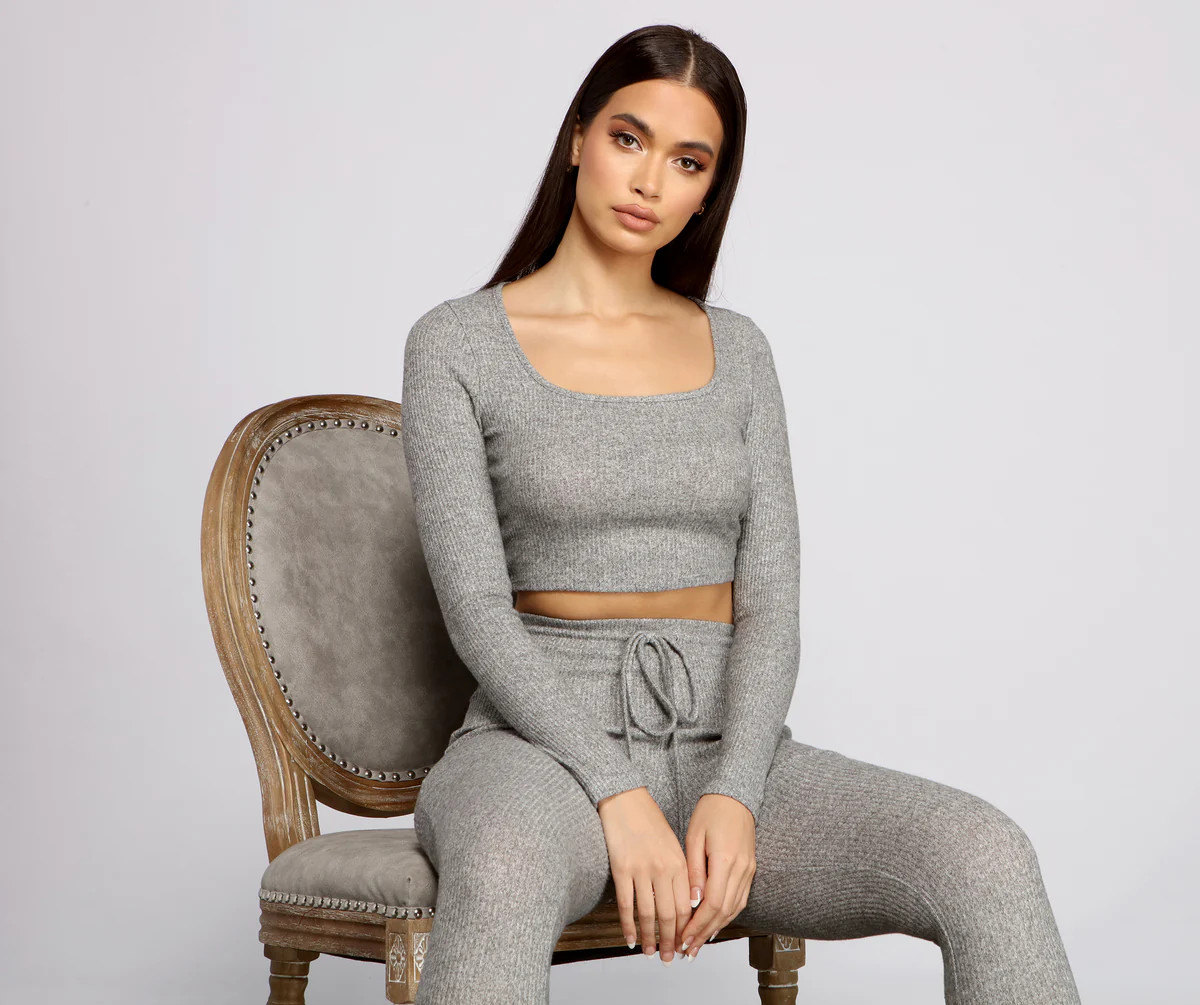 Brushed Ribbed Knit Pajama Crop Top | Windsor Stores