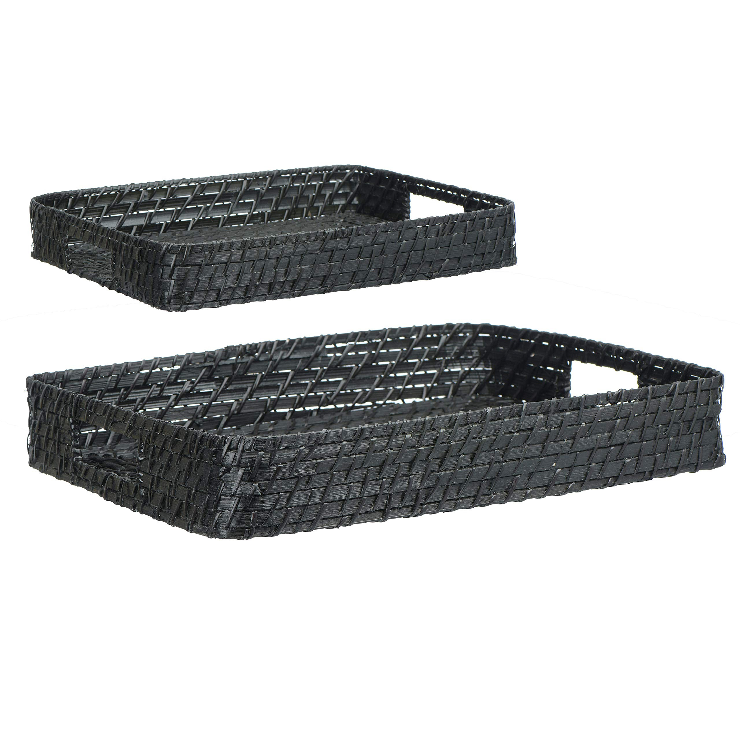Creative Co-Op Hand-Woven Decorative Bamboo Black, Set of 2 Tray | Amazon (US)