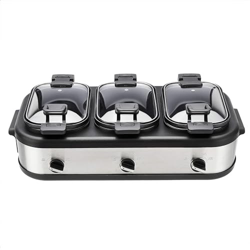 Amazon Basics Stainless Steel 3 x 2.5 Quarts Triple Slow Cooker, Brushed Stainless Steel | Amazon (US)
