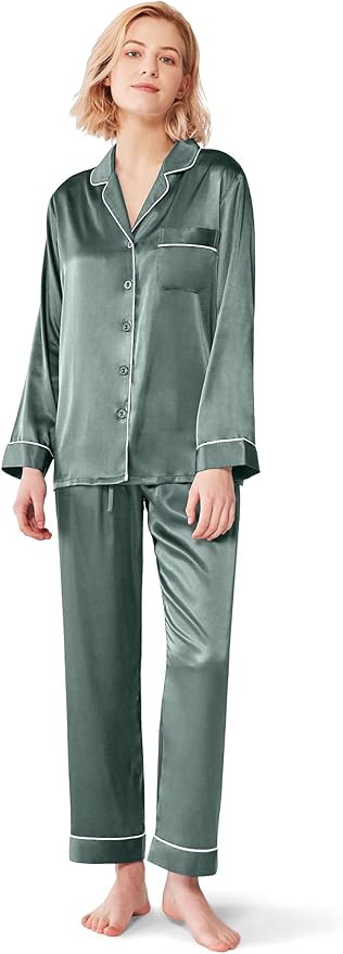 SIORO Silk Satin Pajamas Women, Long Sleeve Silk Pjs for Women Set, Two-piece Button-Down Sleepwe... | Amazon (US)
