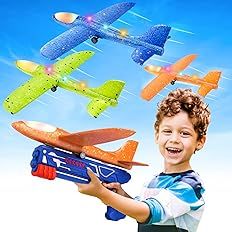 Fuwidvia 3 Pack Airplane Launcher Toys, 2 Flight Modes LED Foam Glider Catapult Plane Toy for Boy... | Amazon (US)