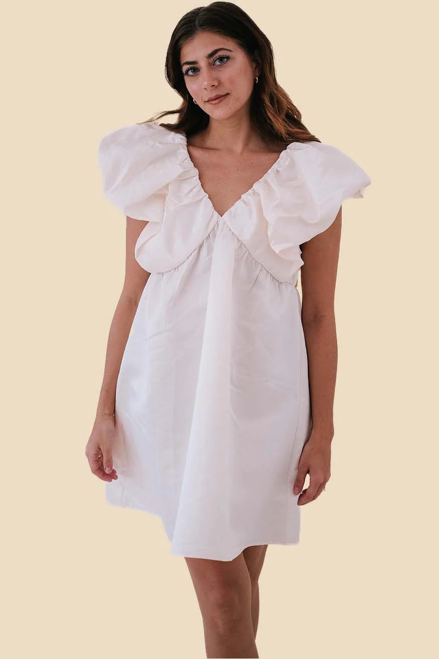 Layla Ivory Ruffle Sleeve Peplum Mini Dress | MOMNI
