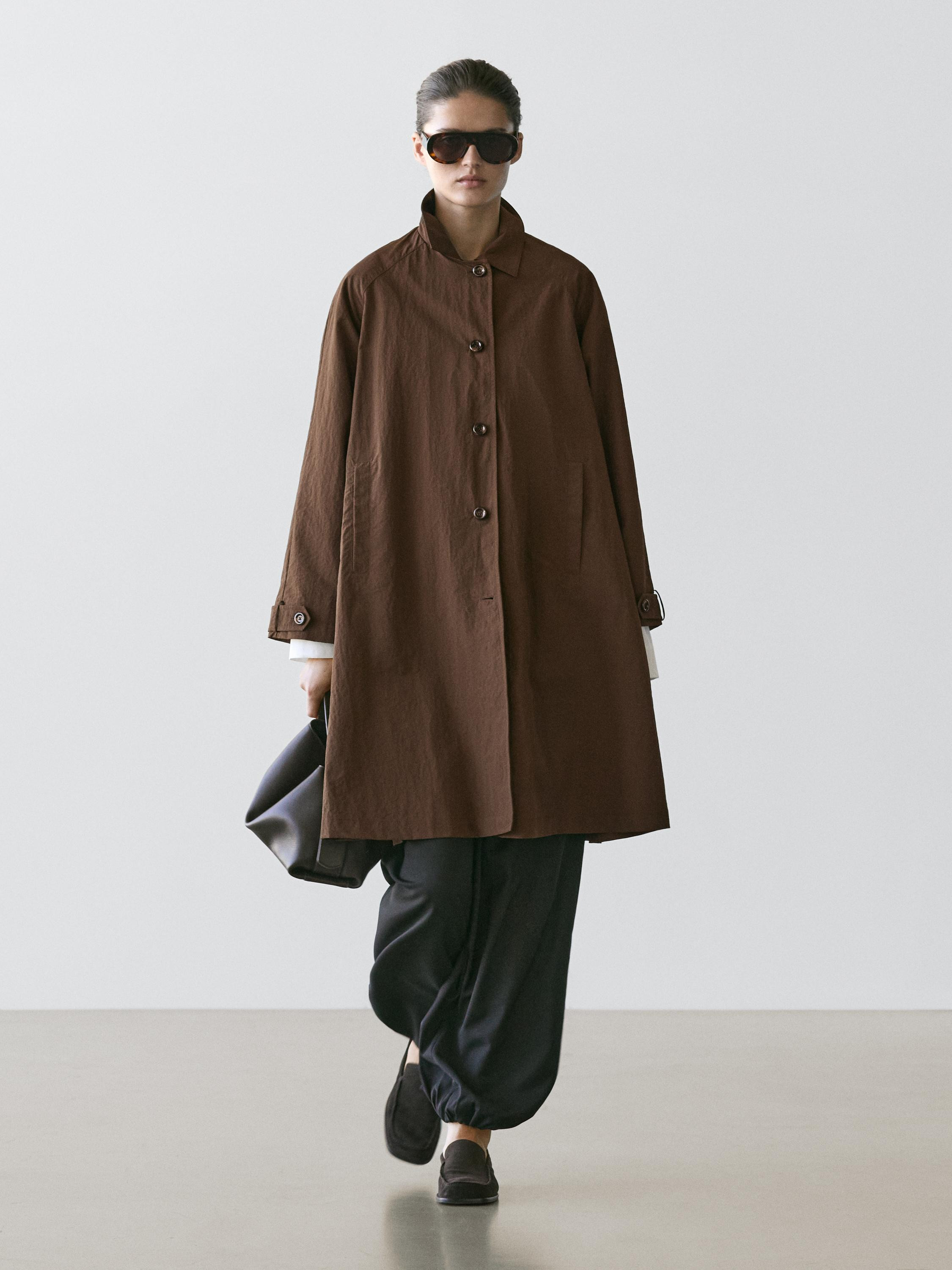 Oversize cape trench with neck detail | Massimo Dutti UK