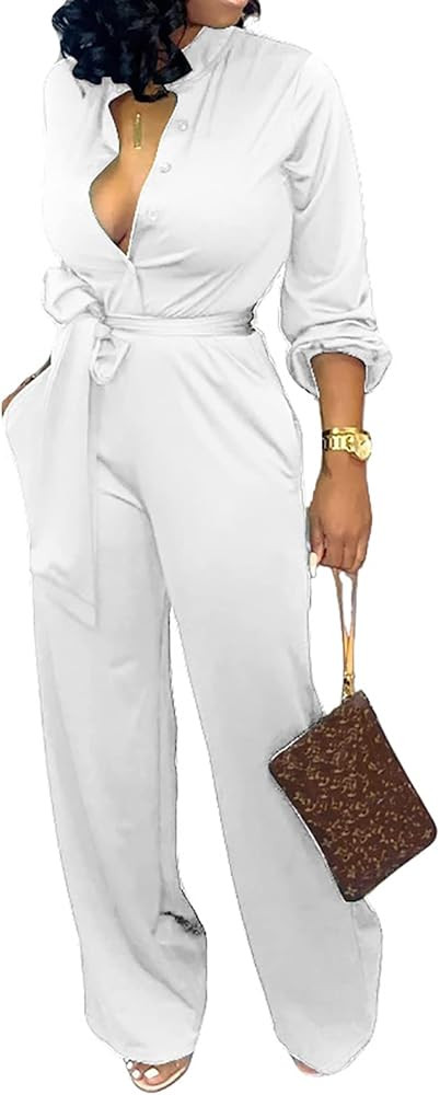 SxClub Jumpsuits for Women Formal Sexy Elegant Long Straight Pants Busineess Party Jumpsuit with ... | Amazon (US)