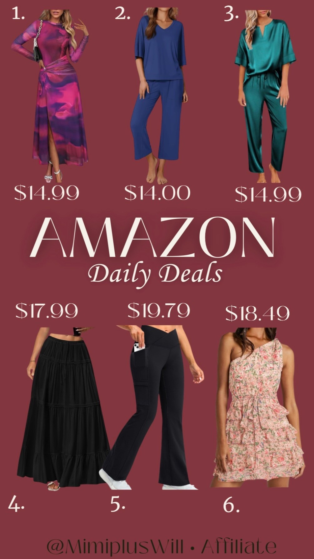 Amazon daily deals! Use the codes listed below for a limited time! 

1. M8NVS56D
2. 7JQXGNLI
3. JXXS8ELX
4. 40LRIYLD
5. Z7DSZHX4
6. 50P5MKAF

Amazon | Amazon deals | wedding guest dress | vacation outfit | pajama set | maxi skirt 
Follow @mimipluswill for more! 

#LTKFindsUnder50 #LTKSaleAlert #LTKPetite