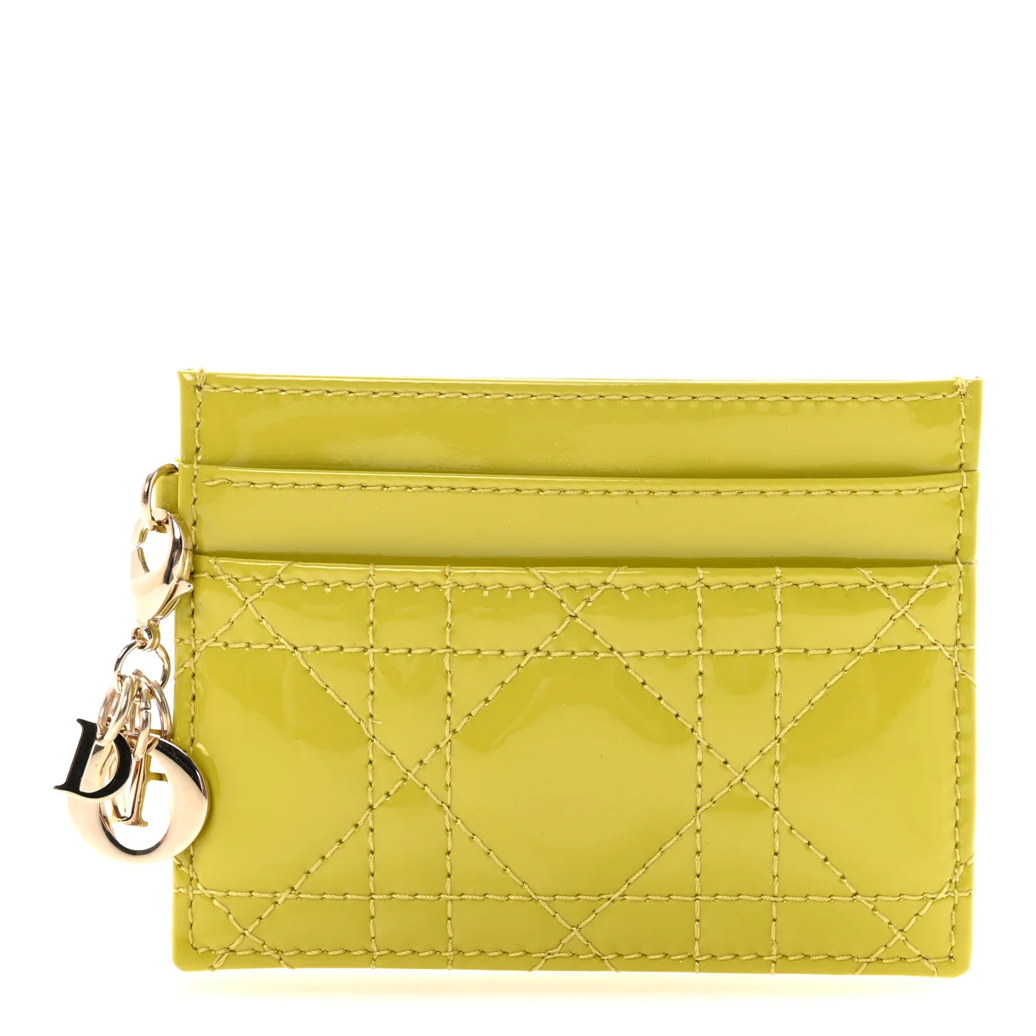 Patent Cannage Lady Dior Five-Slots Card Holder Lime | FASHIONPHILE (US)