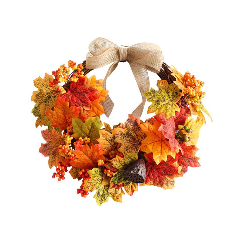 Doingart 15'' Fall Wreath, Autumn Harvest Front Door Wreath Artificial Maple Leaf, Red Berries wi... | Walmart (US)