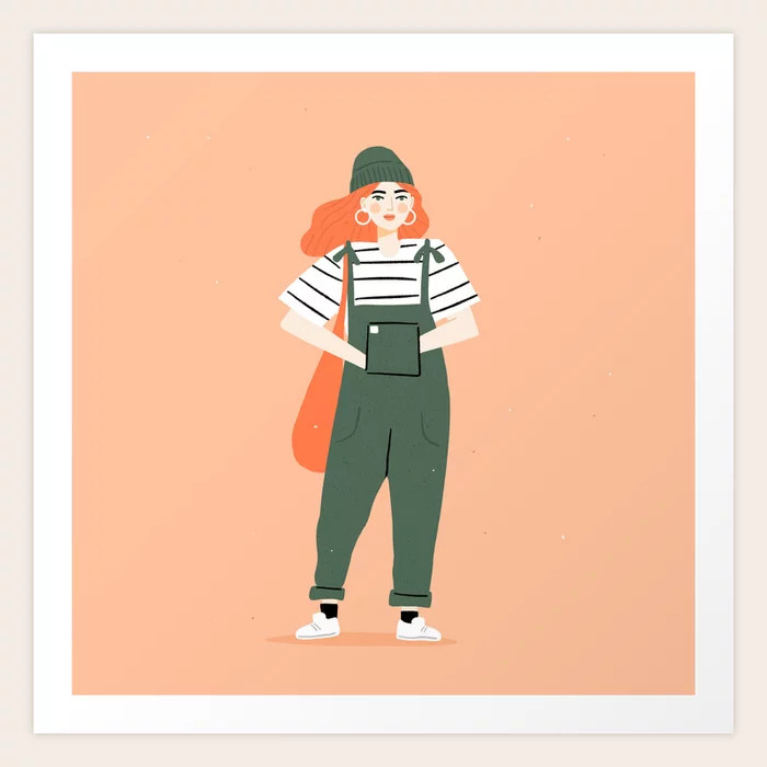Dungarees Girl Art Print | Society6