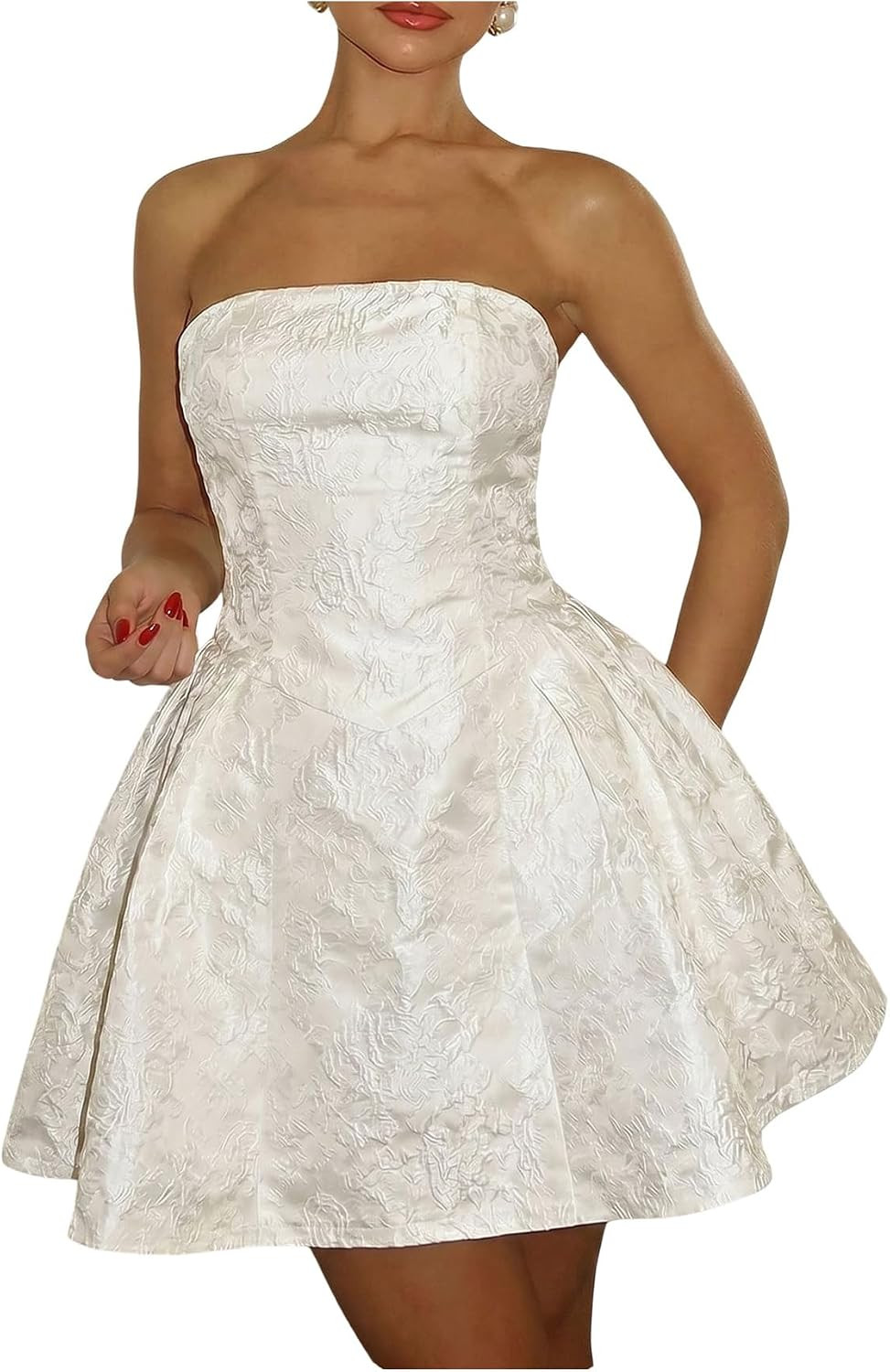 OYOANGLE Women's Wedding Dress Corset Lace Up Short Bridal Engagement Dress | Amazon (US)
