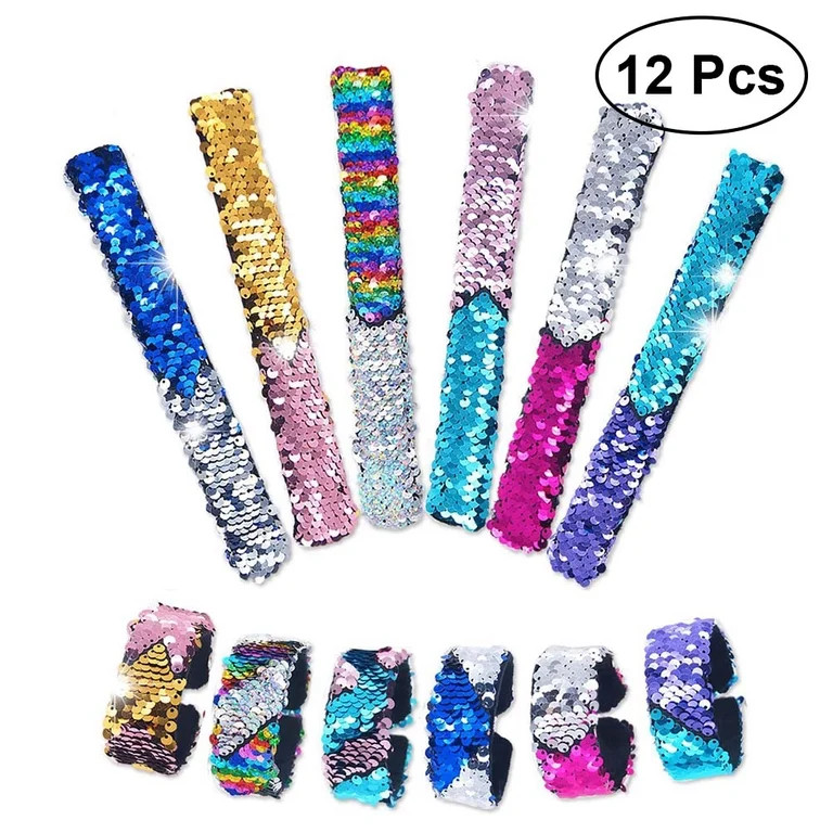 12Pcs Double Colors Sequin Slap Bracelets Party Wrist Strap for Kids Party Favors 01-12 Style | Walmart (US)