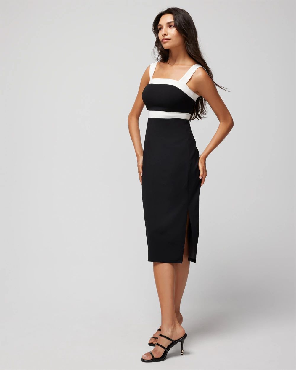 Sleeveless Square Neck Contrast Midi Dress | White House Black Market