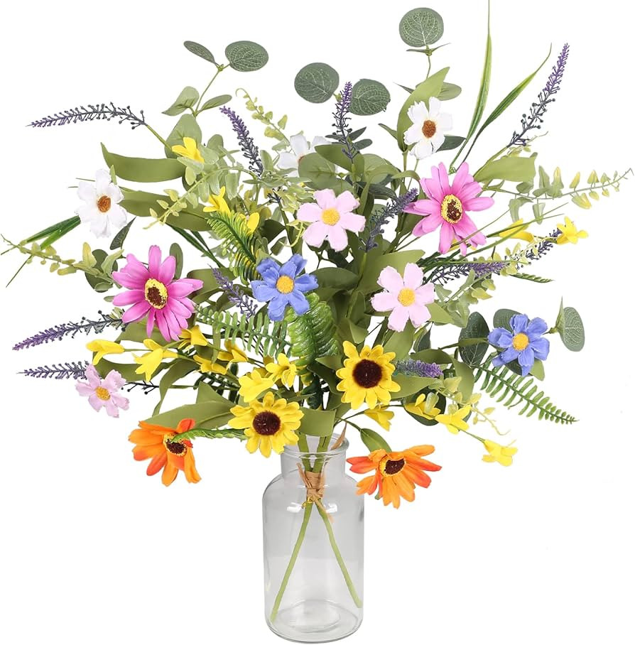 GTIDEA 2 Bundles Artificial Daisy Flowers Fake Silk Spring Flowers Colorful Flowers Fake Wildflow... | Amazon (US)