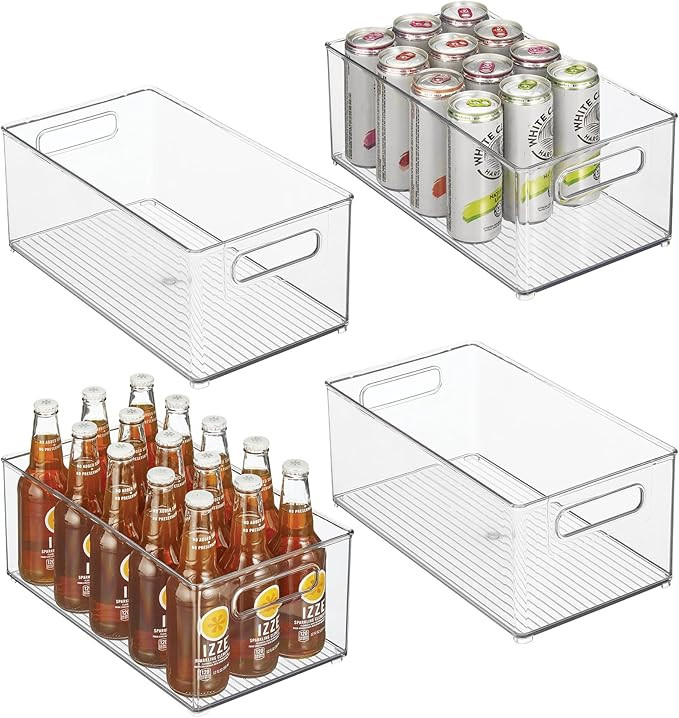 iDesign Stackable Fridge Bin, Set of 4, Clear | Kitchen Storage Bin, For Pantry, Cabinets, or Fri... | Amazon (US)