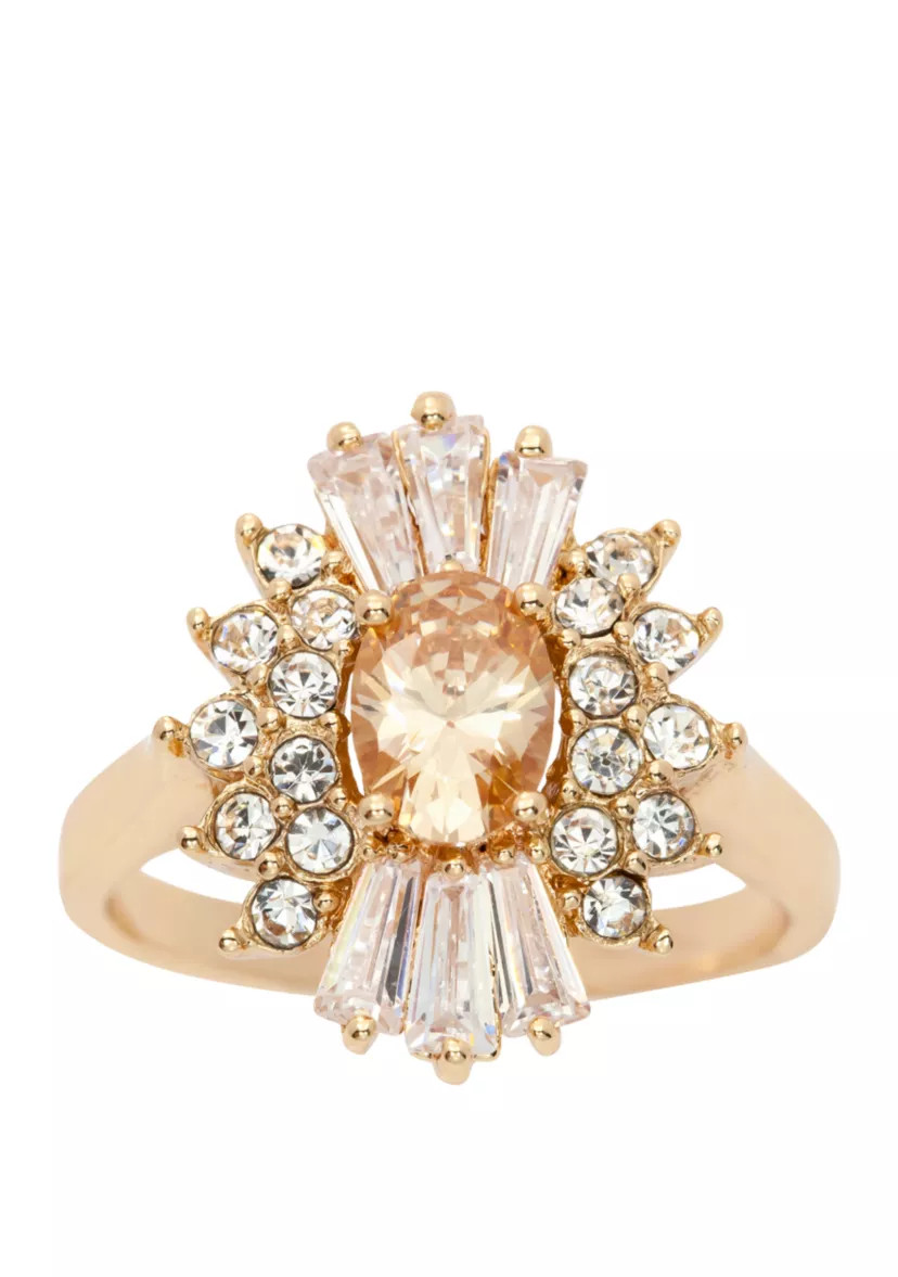 Gold-Tone Cubic Zirconia Oval Starburst Ring | Belk