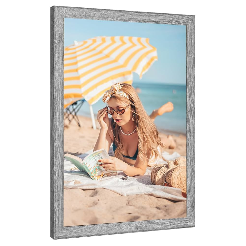 14x24 Wood Frame Gray, Rustic Natural Grey Wooden 24x14in Poster Picture Frame, Distressed 14 x 2... | Amazon (US)
